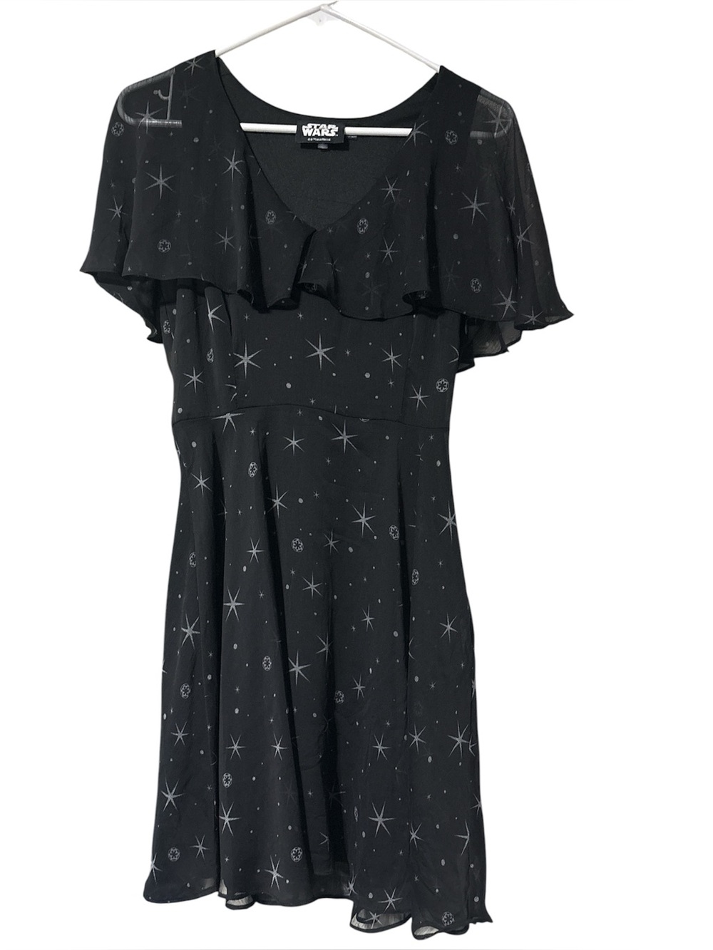 Star Wars Ruffle Flutter Sleeve Mini Dress Womens Large Black V-Neck Casual